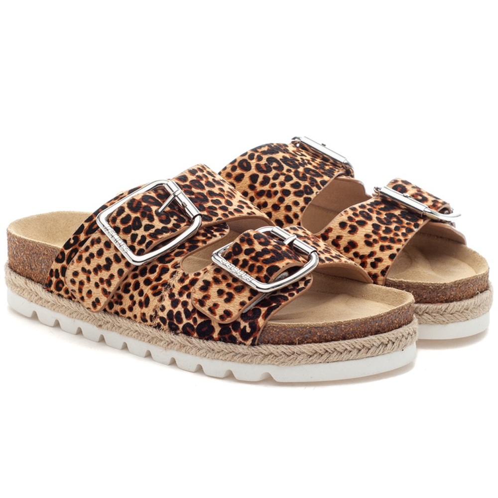 J/Slides Leighton NAT/BLK Leopard Pony Leather